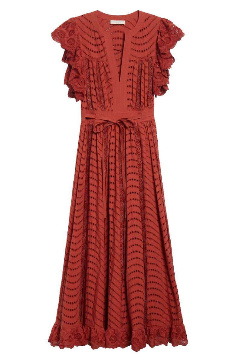 Ulla Johnson Olga Flutter Sleeve Midi Dress, Alternate, color, Claret