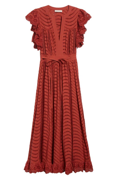Ulla Johnson Olga Flutter Sleeve Midi Dress In Brown