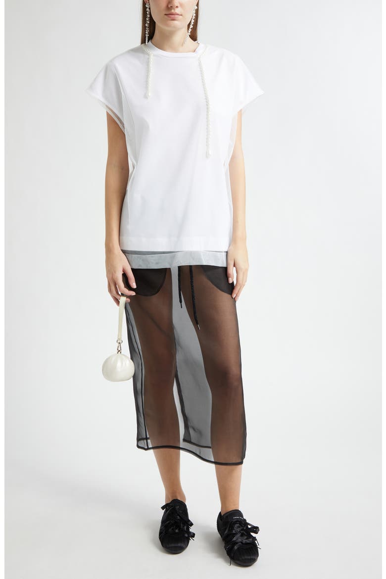 Pearl Trim Layered Liquid T-Shirt, Alternate, color, WHITE/ WHITE/ PEARL