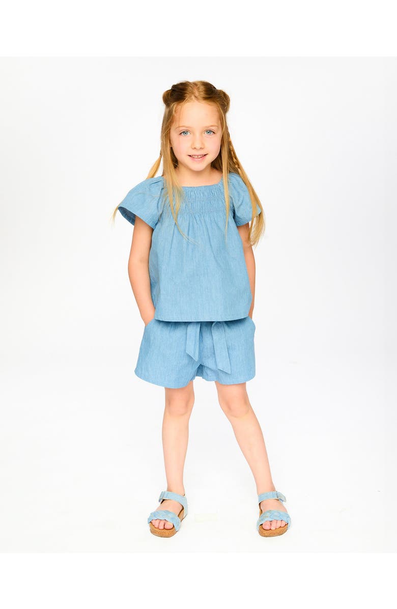 Deux par Deux Short Sleeve Chambray Top, Alternate, color, Blue Chambray