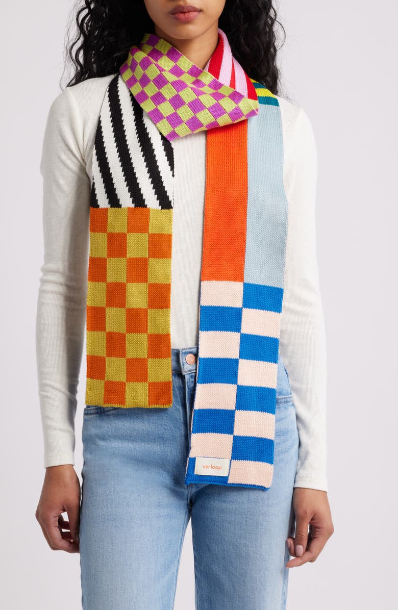 verloop Pattern Patch Skinny Scarf, Main, color, Blue Multi