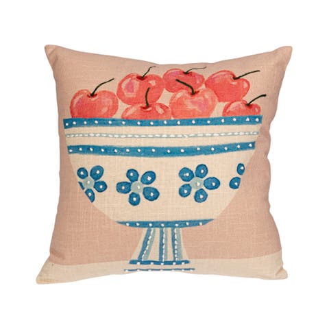 Cotton Printed Slub Pillow with Fruit Bowl, Embroidery and French Knots, Multicolor
