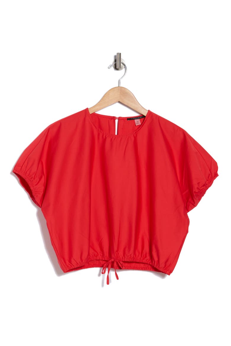 Short Sleeve Tie Waist Crop Top, Alternate, color, WATERMELON RED