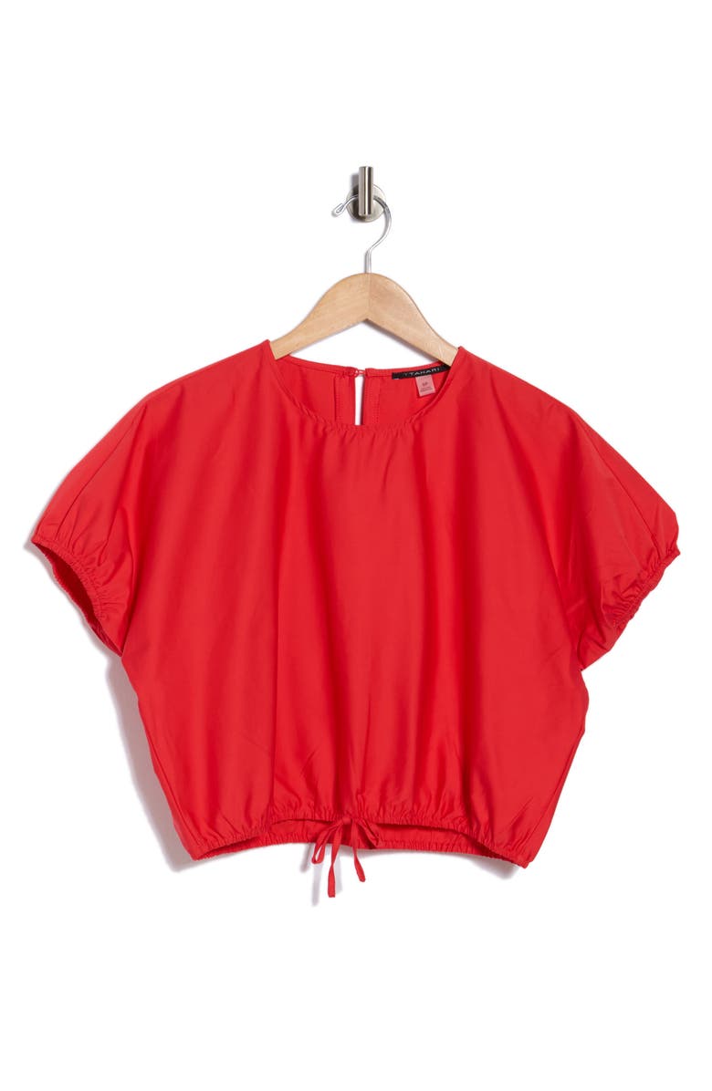 T Tahari Short Sleeve Tie Waist Crop Top, Main, color, Watermelon Red