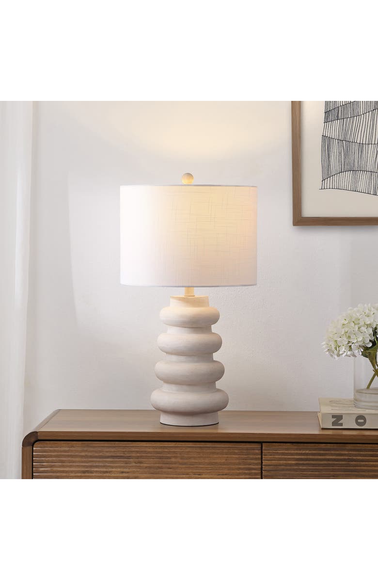JONATHAN Y Juniper 26" Modern Minimalist Resin Stacked Ovoid LED Lamp, Alternate, color, Antique White