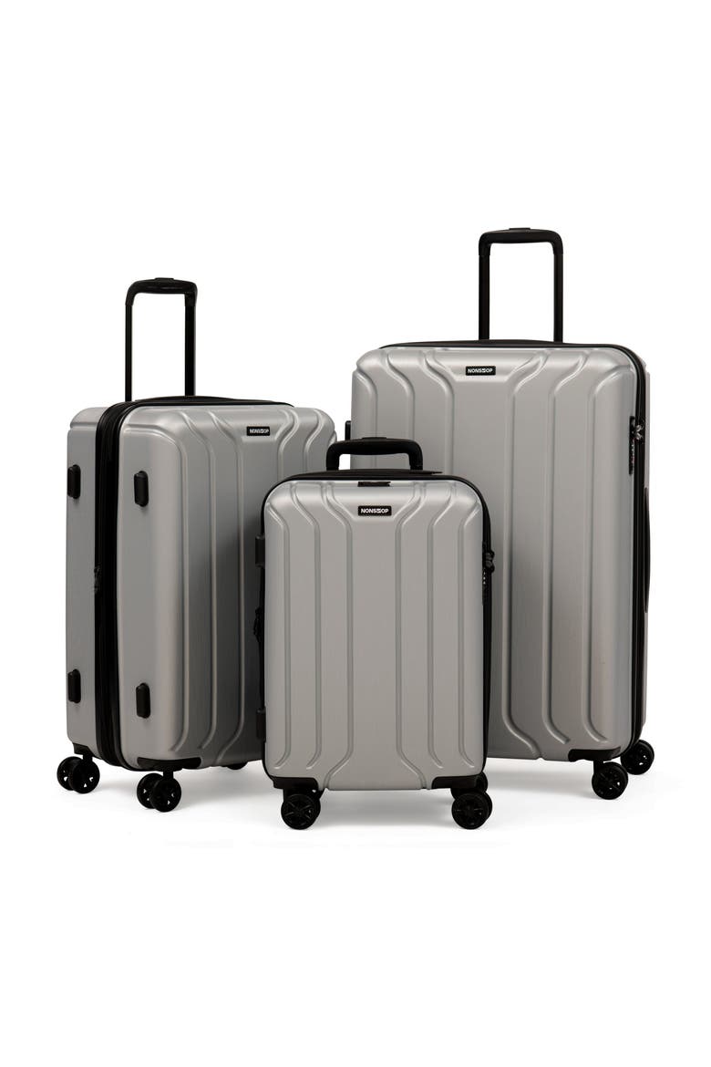 New York 3 Piece Set (20"/24"/ 28") 4 Wheel Luggage Set + 3 Packing Cubes, Alternate, color, Silver