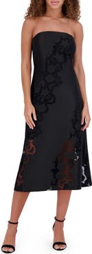 Siena Embroidered Strapless Matte Satin Midi Dress
