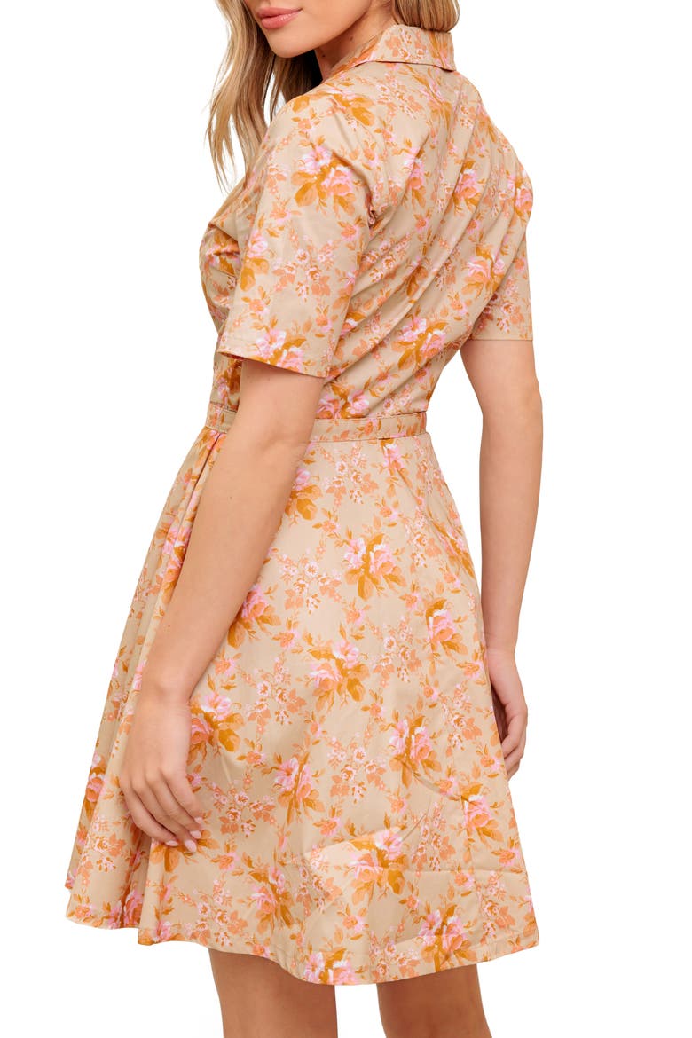 Floral Short Sleeve Fit & Flare Shirtdress, Alternate, color, TAUPE