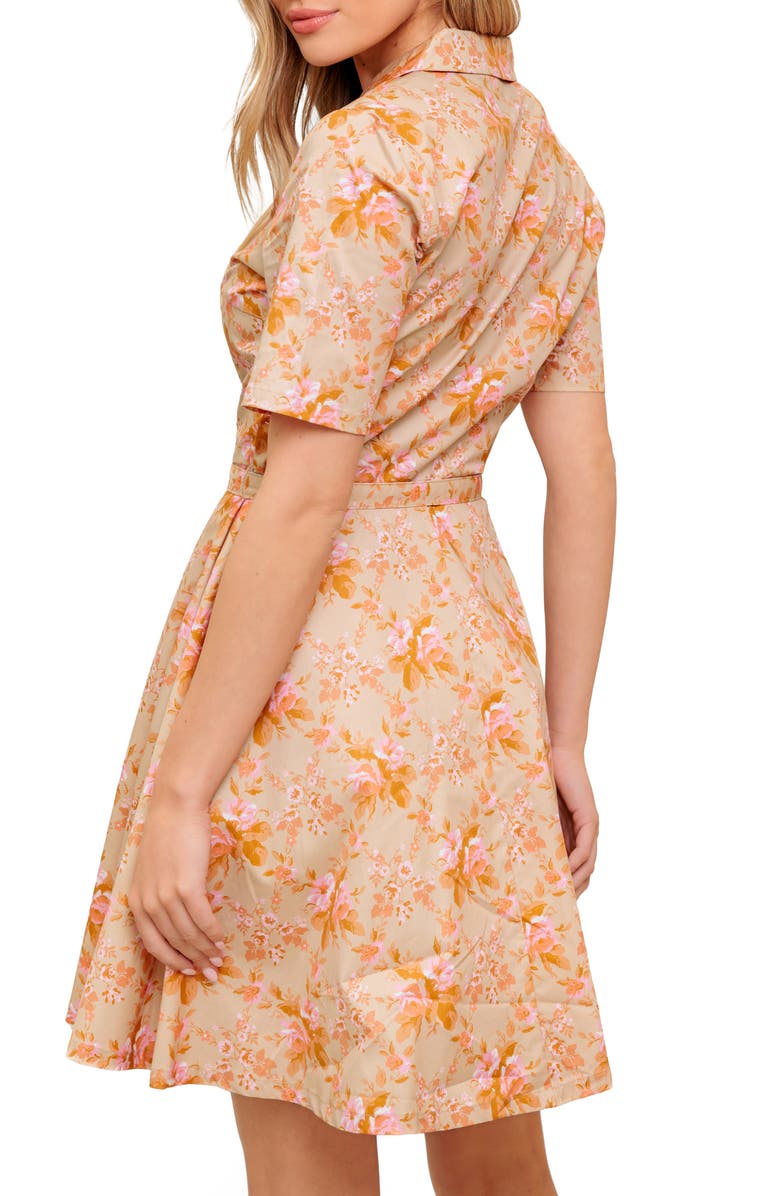 FLYING TOMATO Floral Short Sleeve Fit & Flare Shirtdress, Alternate, color, Taupe