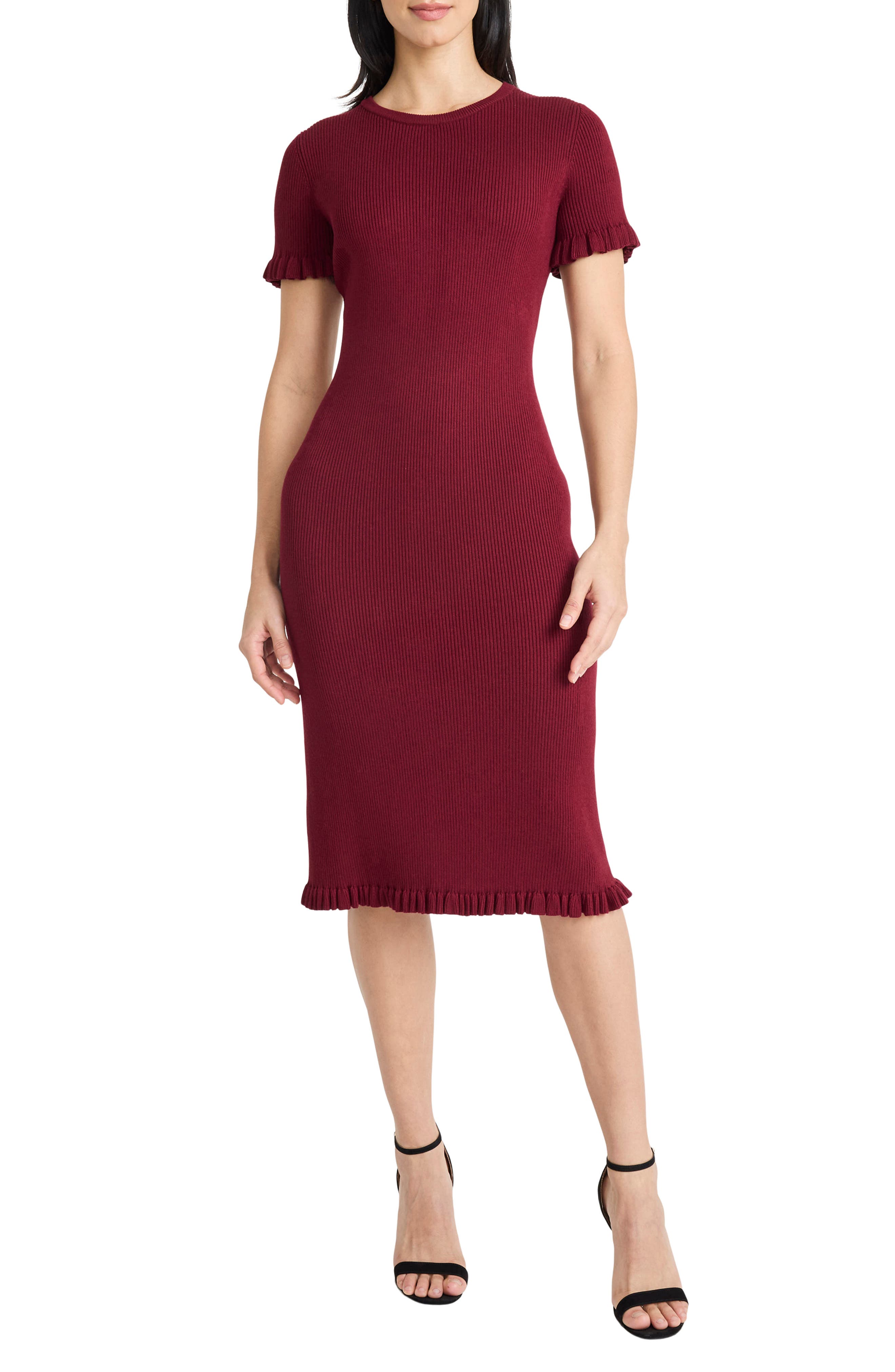 Maggy London Short Sleeve Ruffle Hem Sweater Dress