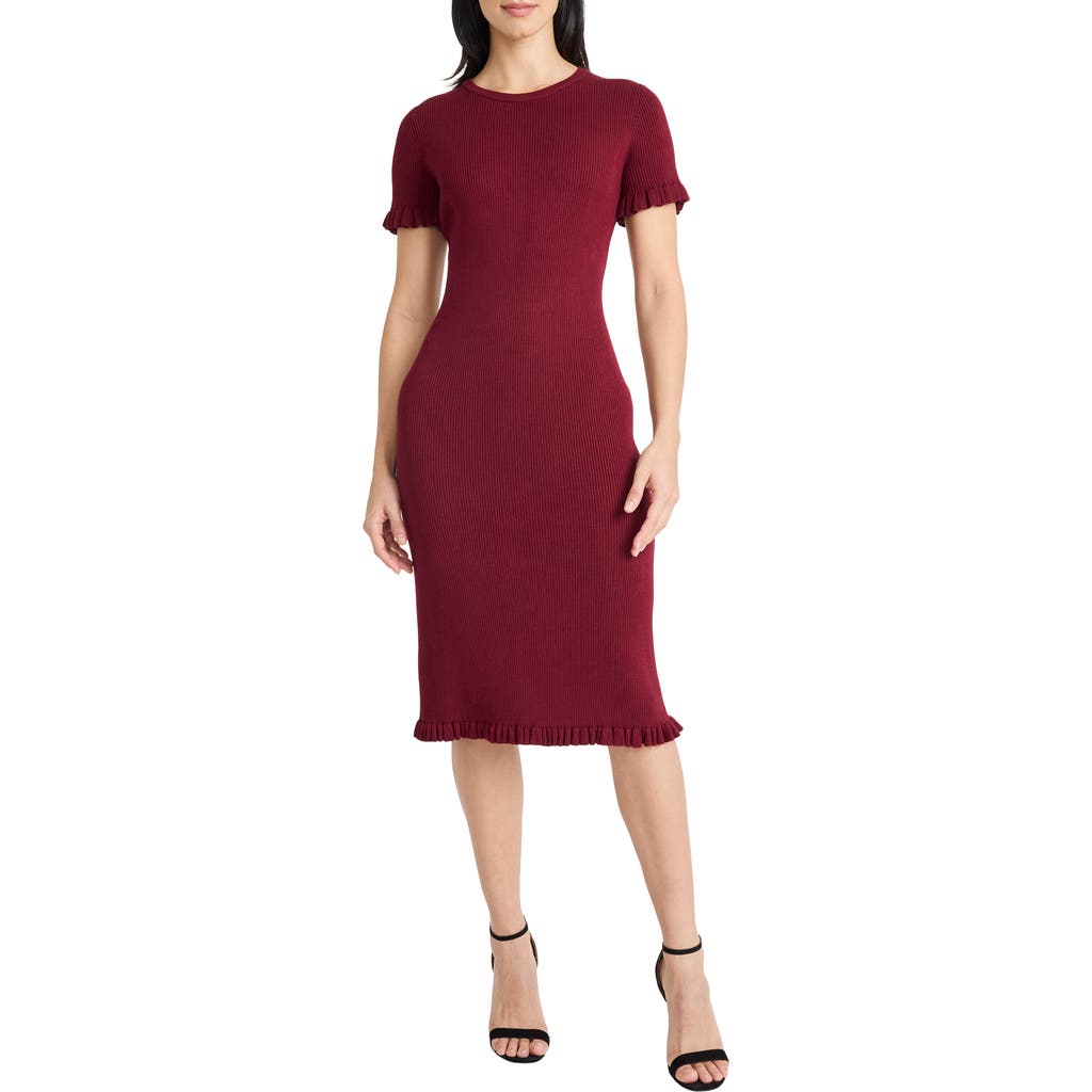 Maggy London Short Sleeve Ruffle Hem Sweater Dress In Burgundy