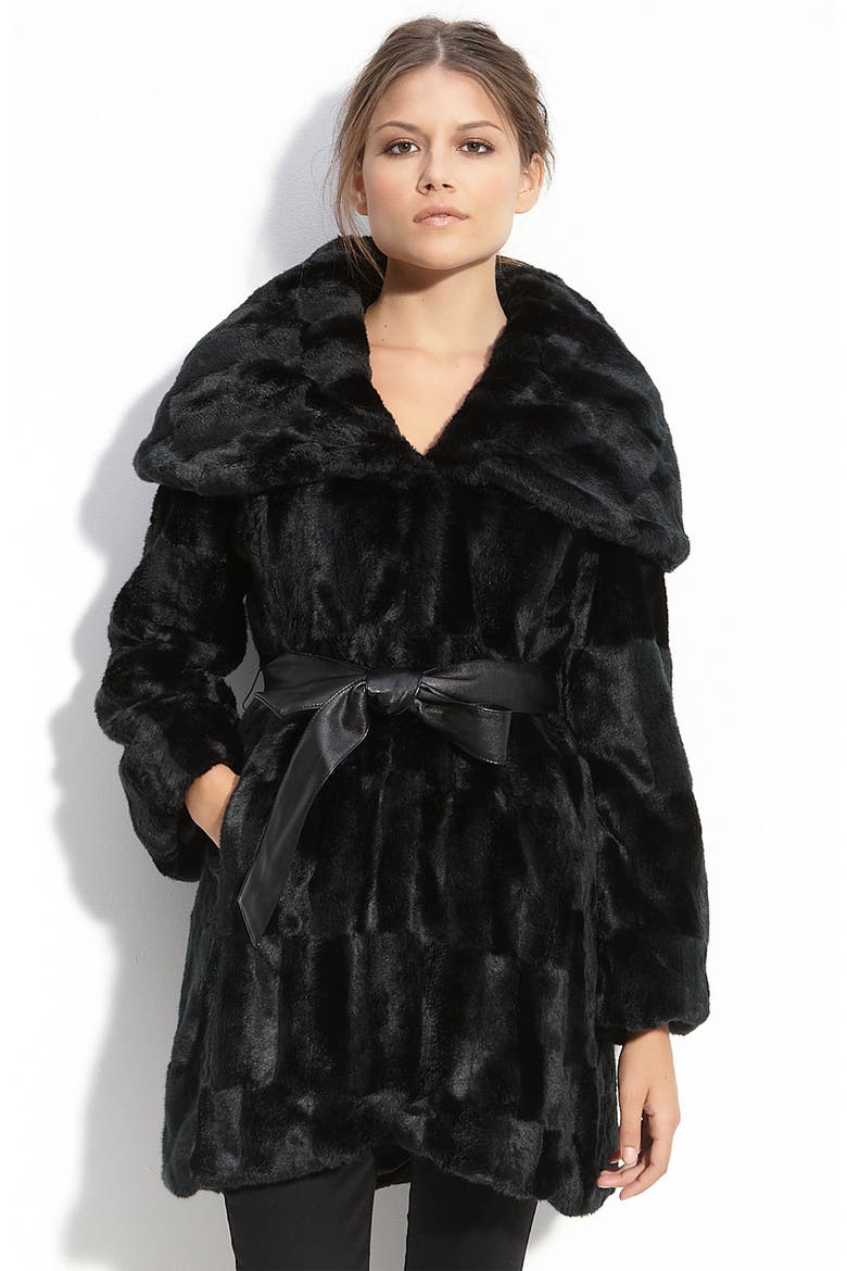 Hooded Faux Fur Coat, Main, color, BLACK