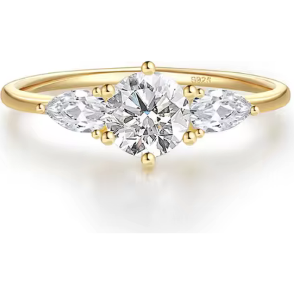 Hollywood Sensation Mirage Elegant Ring With Round-cut Aaaaa Cubic Zirconia In Gold