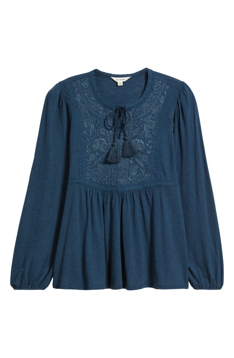 Lucky Brand Floral Embroidered Peplum Top, Alternate, color, Moonlit Ocean