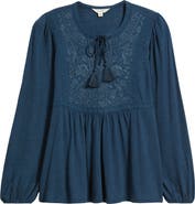 Lucky Brand Floral Embroidered Peplum Top