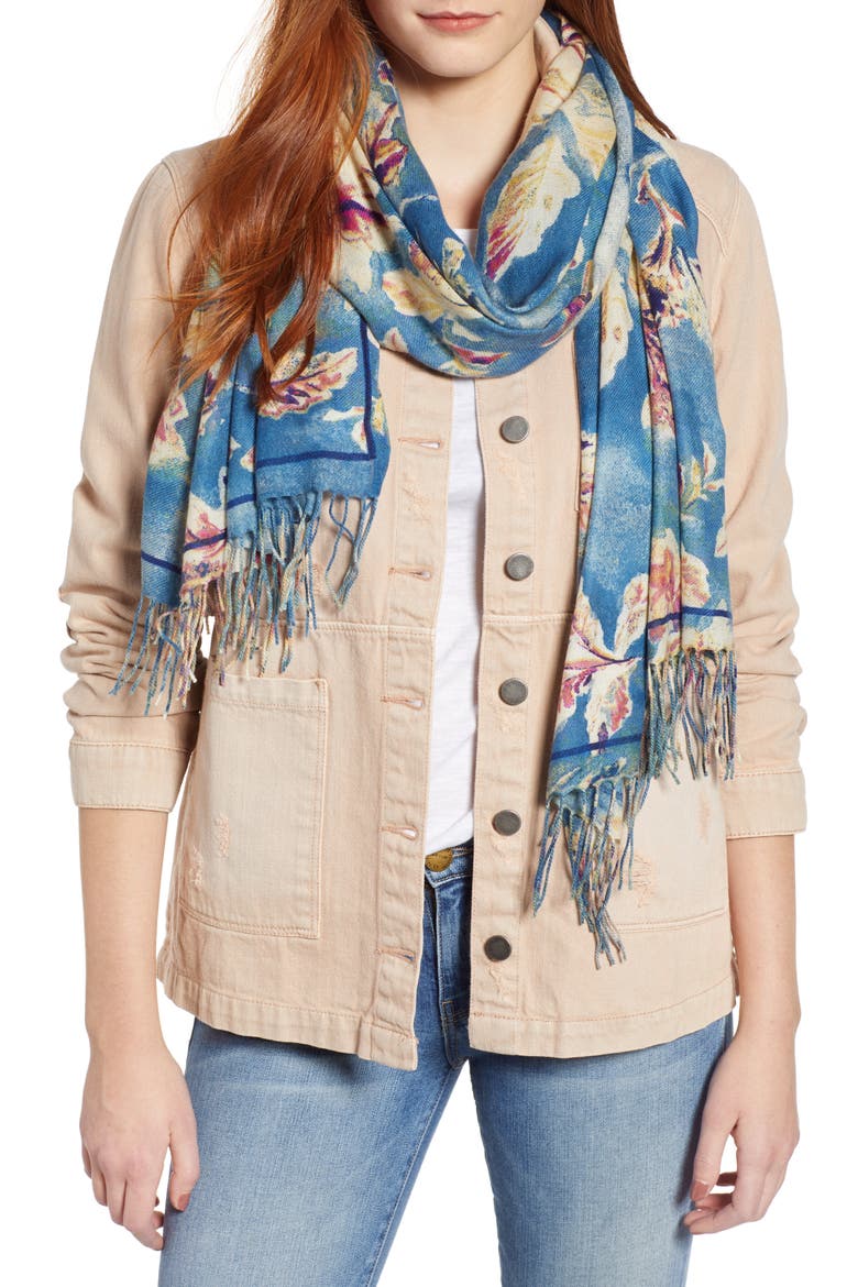 Tissue Print Wool & Cashmere Wrap Scarf, Main, color, BLUE QUEEN LACE