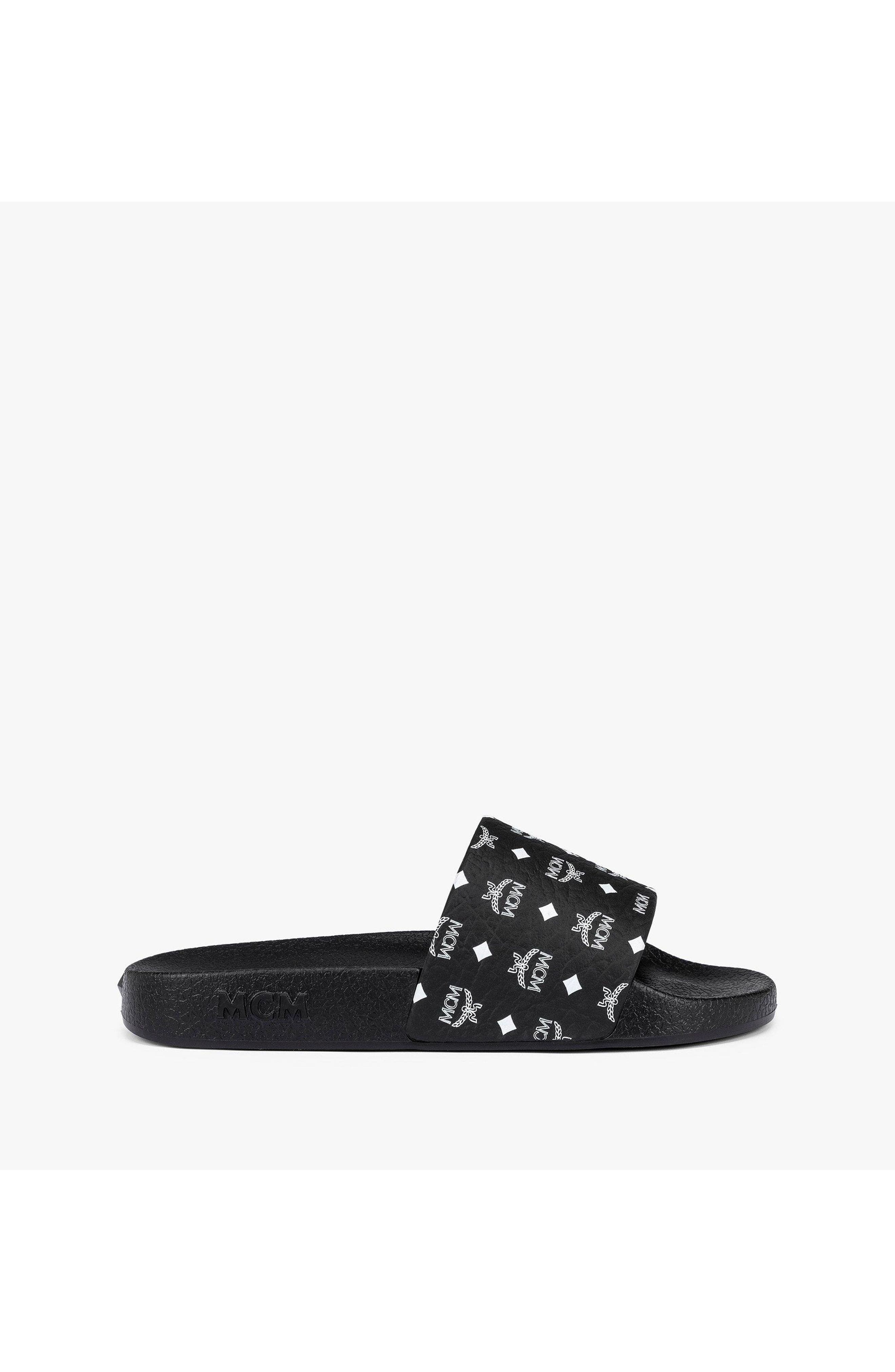 Monogram Print Rubber Slides, Alternate, color, Black