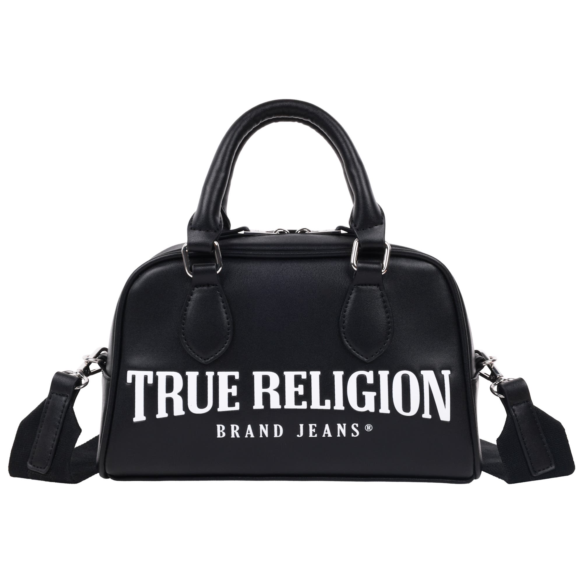 True Religion Big Logo Mini Satchel, Main, color, Black