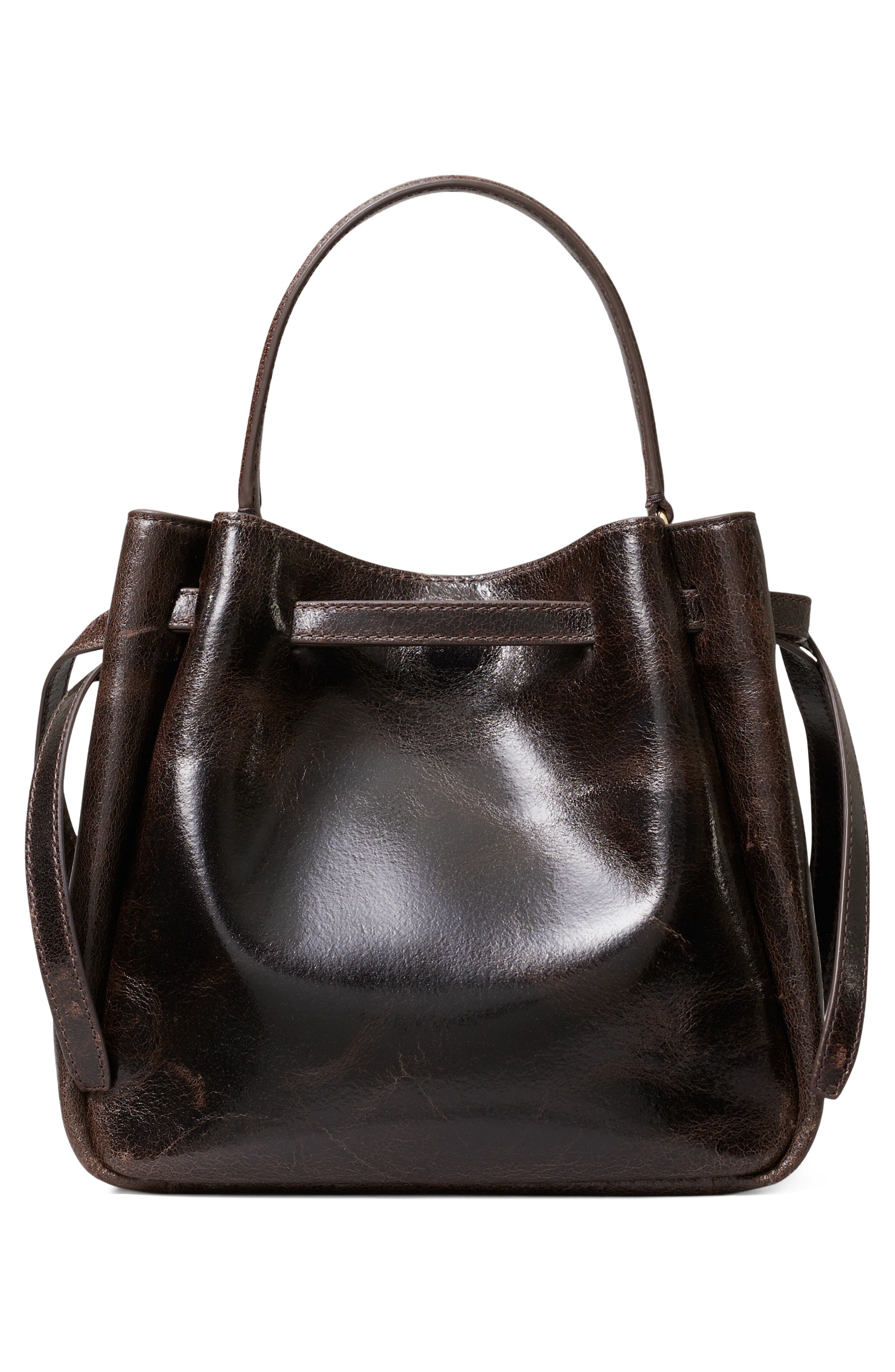 Romy Distressed Leather Bucket Bag, Alternate, color, DARK BROWN