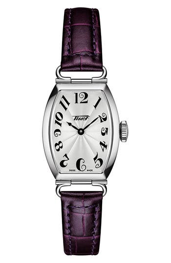 Tissot Women's Swiss Heritage Porto Purple Leather Strap Watch 22x30mm In Silver