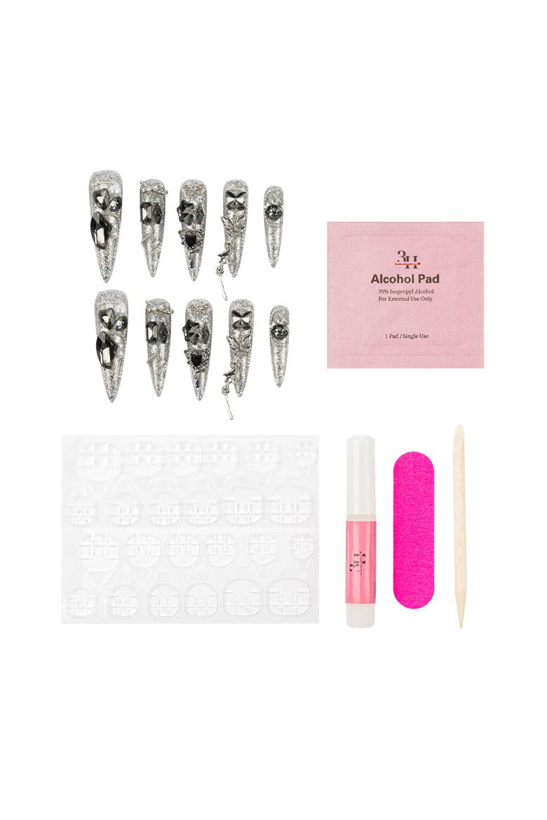 3H Luxury Handmade Press-on Nails - Chrome Dagger, Alternate, color, Silver