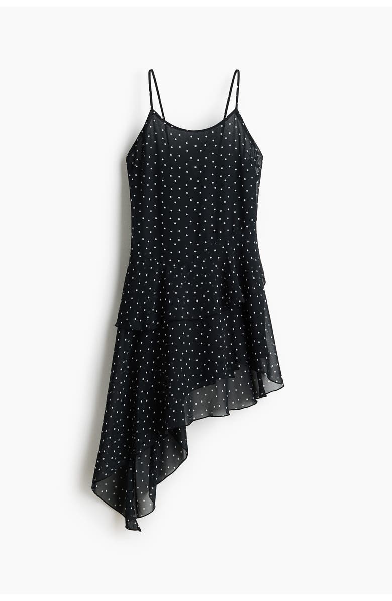 H&M Asymmetric Chiffon Dress, Main, color, Black/Dotted