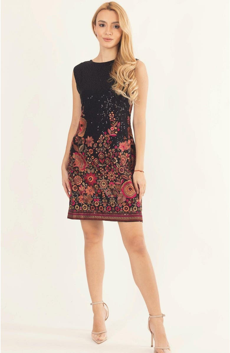 RAAS Ravina Sequins Embroidered Short Dress, Main, color, Black