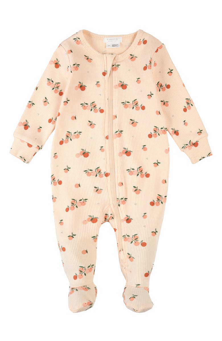 FIRSTS by Petit Lem Argumes Print Cotton Rib One-Piece Footed Pajamas, Main, color, 