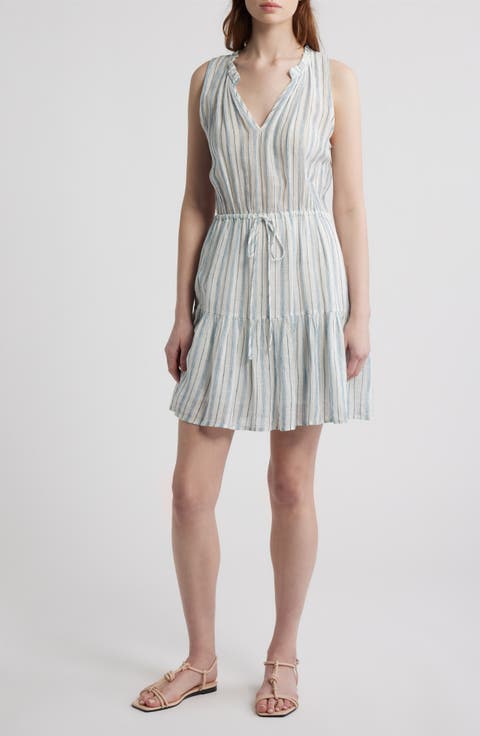 Albany Stripe Tiered Linen Blend Dress