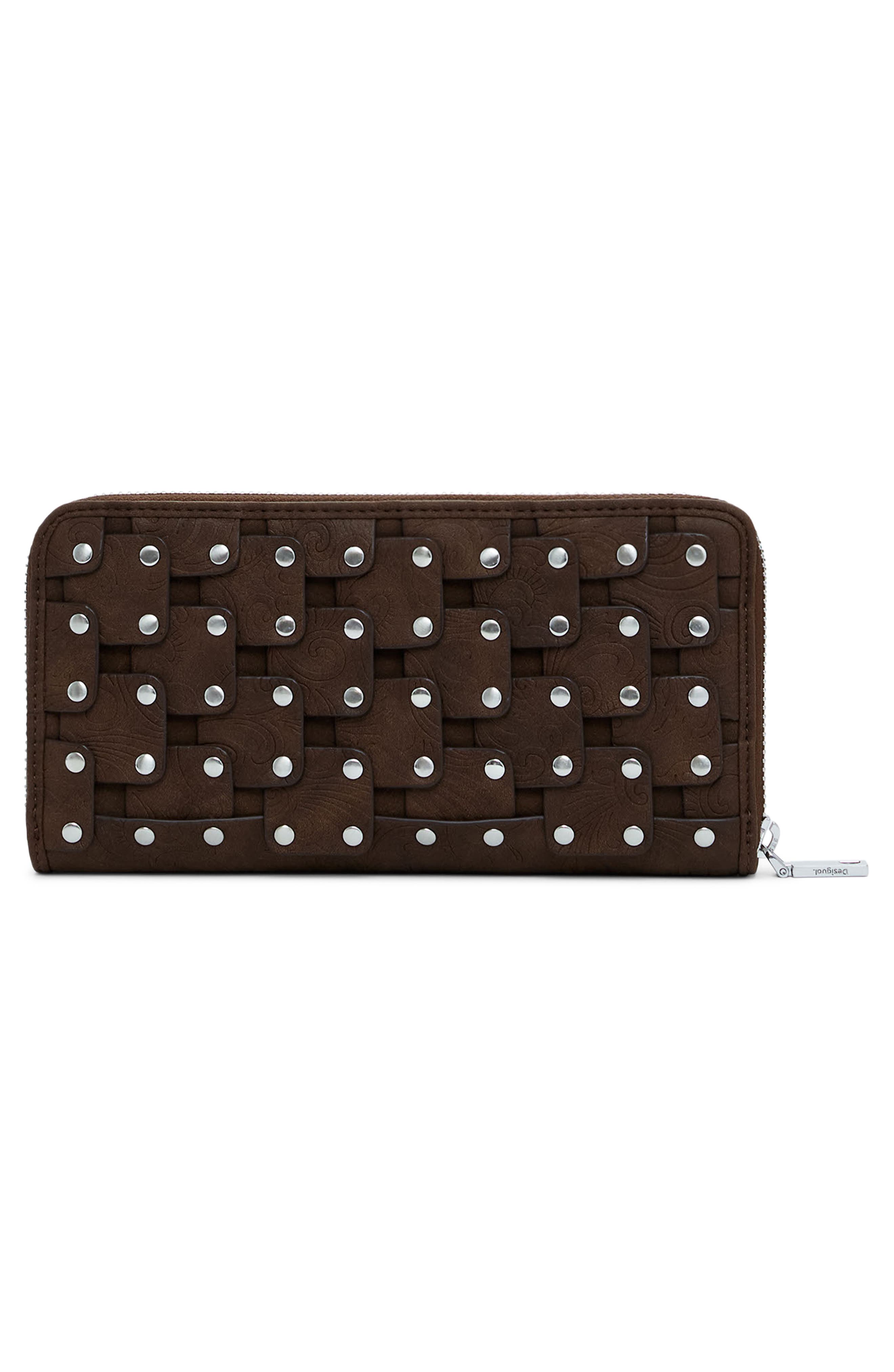 Long Studded Wallet, Alternate, color, DARK BROWN
