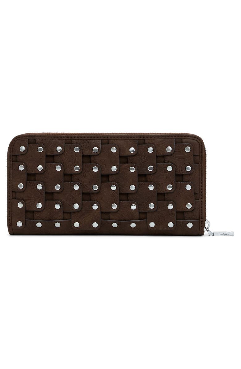 Desigual Long Studded Wallet, Alternate, color, Dark Brown