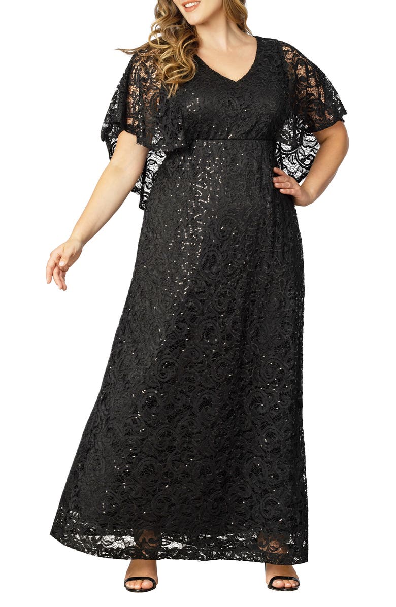Kiyonna Celestial Cape Sleeve Lace Gown, Main, color, 