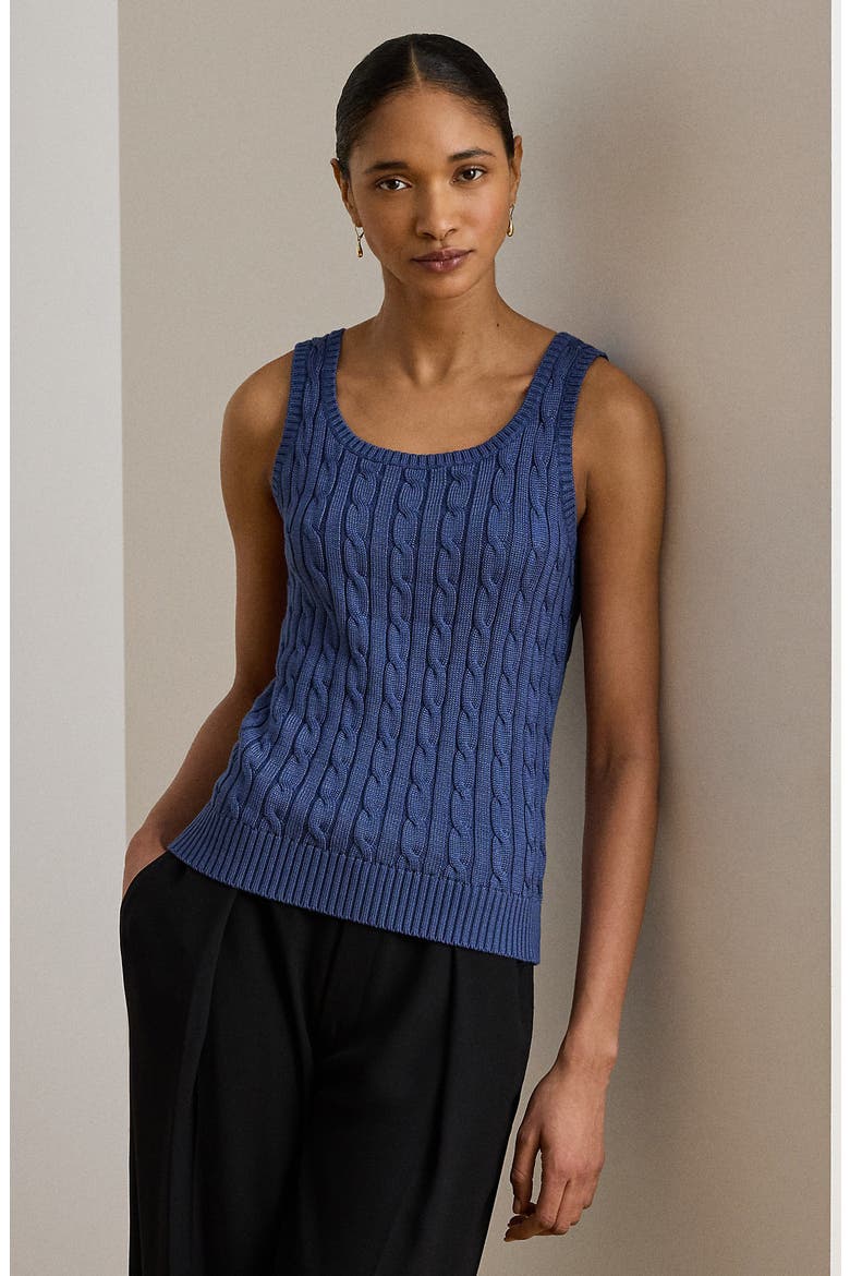 Cable Stitch Cotton Blend Tank, Alternate, color, INKY BLUE