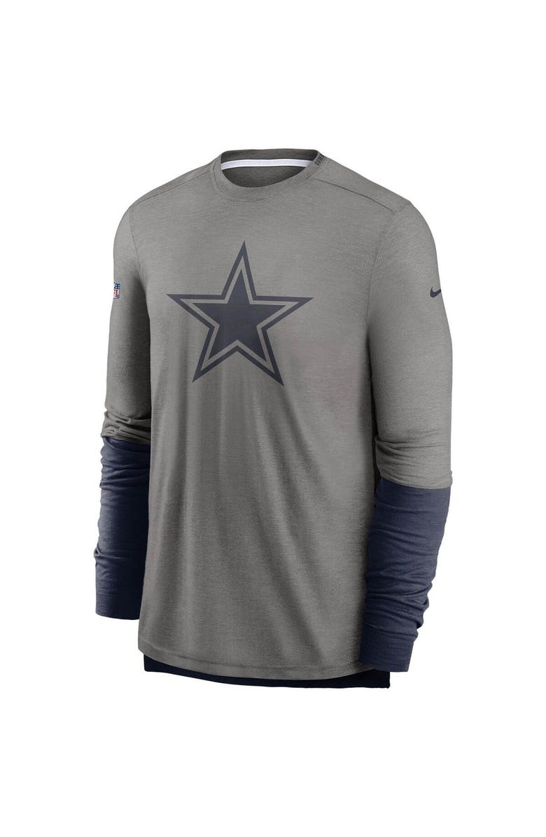Nike Men's Nike Heathered Gray/Navy Dallas Cowboys Sideline Player Performance Long Sleeve T-Shirt, Alternate, color, Heather Gray