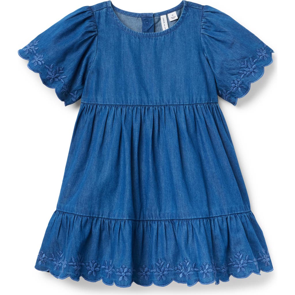 Janie And Jack Embroidered Floral Chambray Dress In Blue