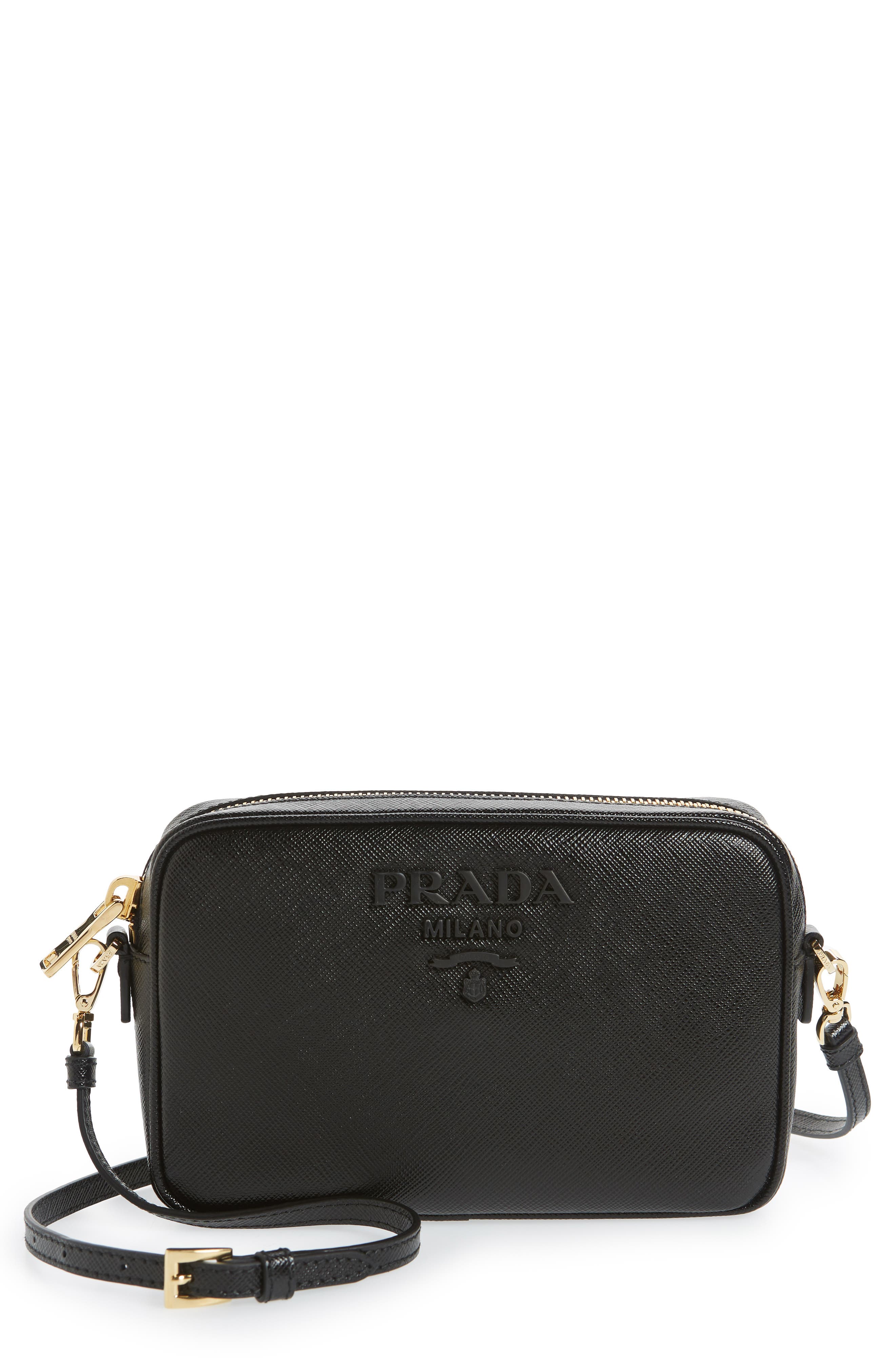 Prada Saffiano Leather Zip Crossbody Bag, Main, color, 