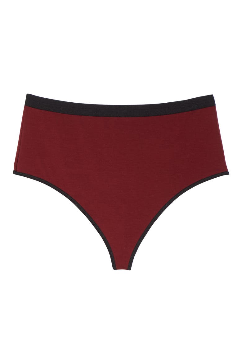 High Waist Thong, Alternate, color, MAROON/ BLACK