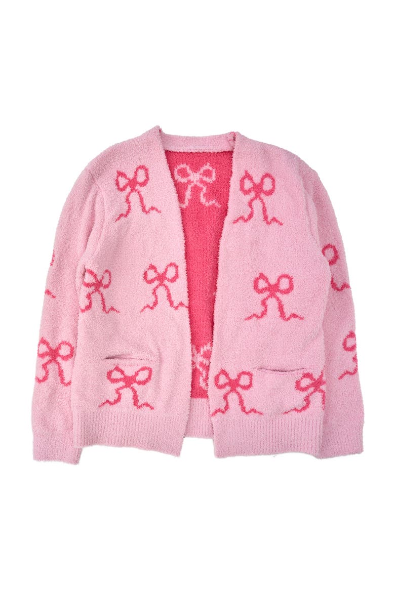 Women's Cozy Sweater Knit Open Cardigan, Main, color, Hot Pink Bows