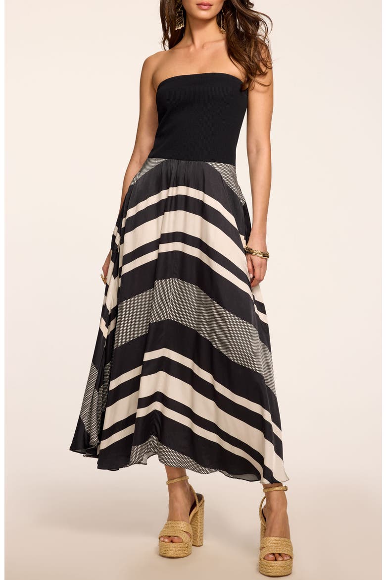 Oakley Mixed Media Strapless Dress, Main, color, BLACK STRIPE COMBO