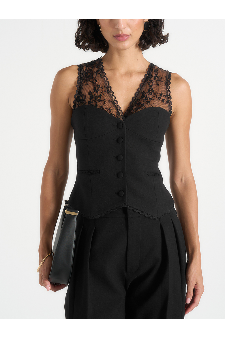 Veronica Lace-Panel Tailored Corset Waistcoat, Main, color, Black