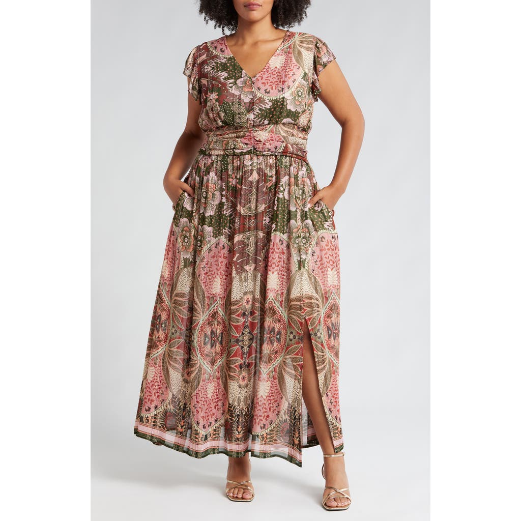 CIEBON CIEBON PRINT METALLIC MAXI DRESS