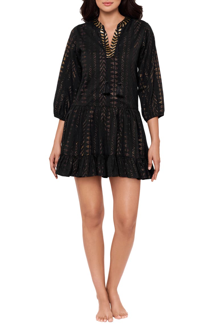 Metallic Jacquard Cover-Up Dress, Main, color, BLACK