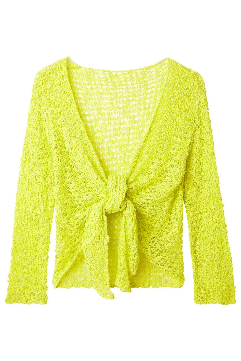 Popcorn Knit Tie Front Shrug, Alternate, color, LEMON LIME