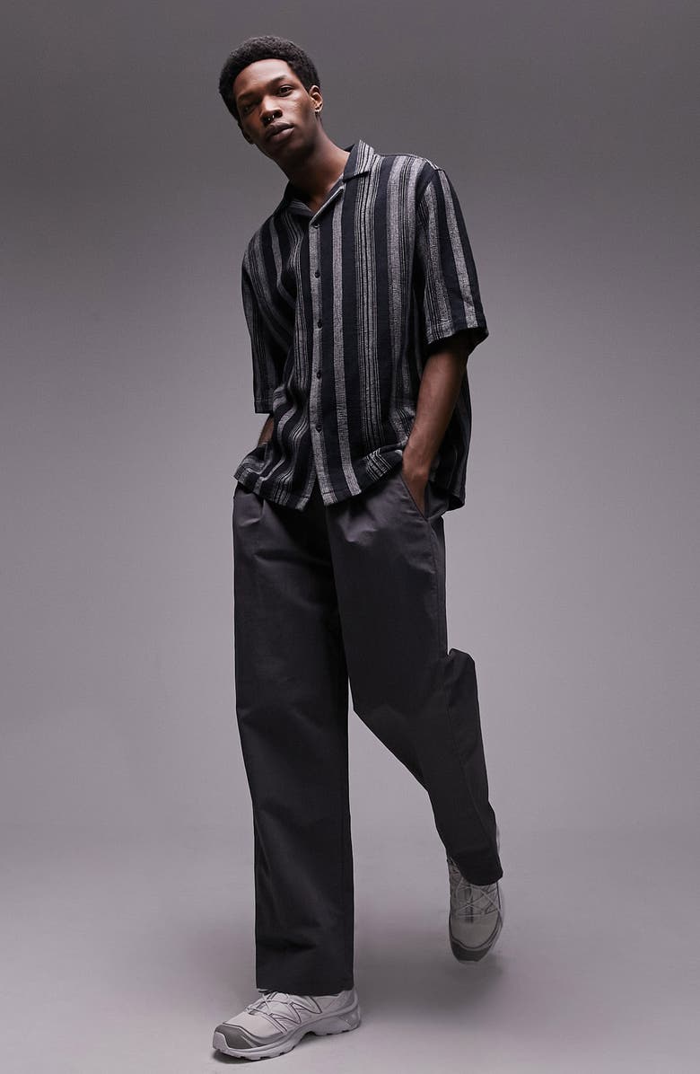 Topman Oversize Textured Stripe Camp Shirt, Alternate, color,