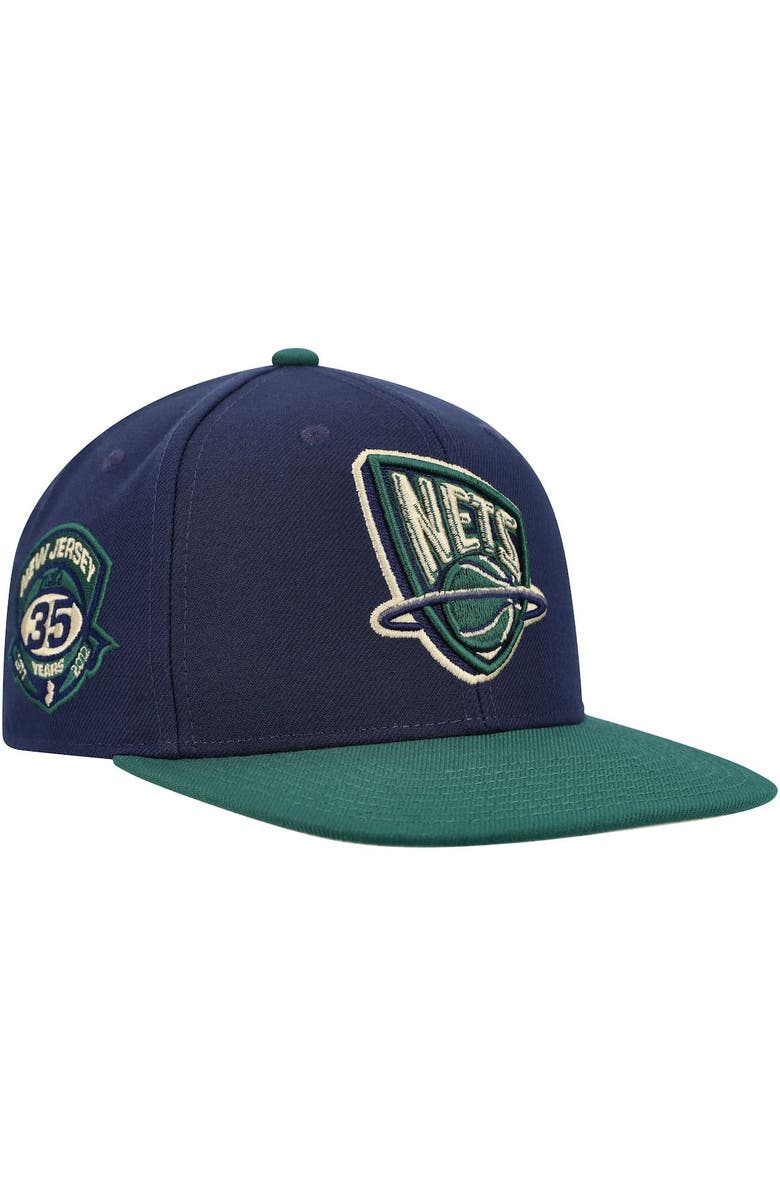 Mitchell & Ness Men's Mitchell & Ness Navy/Green New Jersey Nets 35th Anniversary Hardwood Classics Grassland Fitted Hat, Main, color, Navy