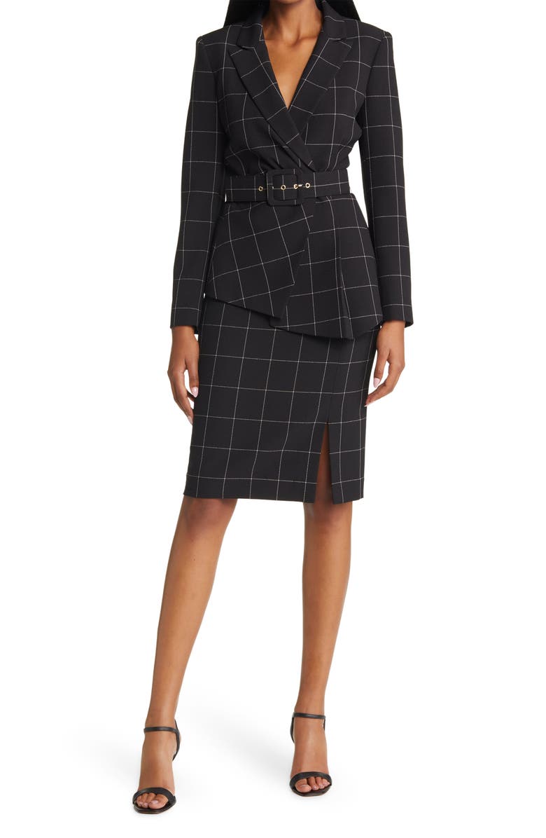 Tahari ASL Windowpane Plaid Two-Piece Long Sleeve Dress, Main, color,