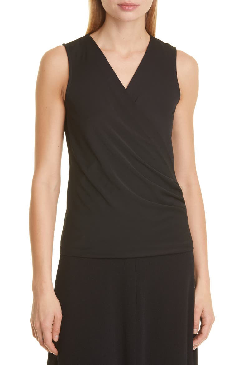 Crepe Sleeveless Wrap Top, Main, color, BLACK