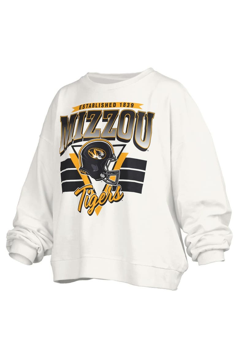 Women's Pressbox White Missouri Tigers Oversized Janice Retro Waist-Length Pullover Sweatshirt, Alternate, color, White
