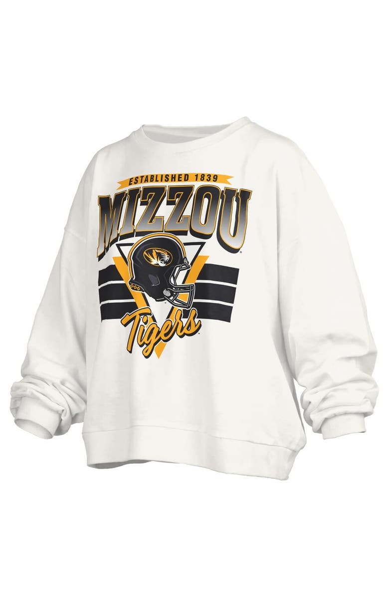 PRESSBOX Women's Pressbox White Missouri Tigers Oversized Janice Retro Waist-Length Pullover Sweatshirt, Alternate, color, White