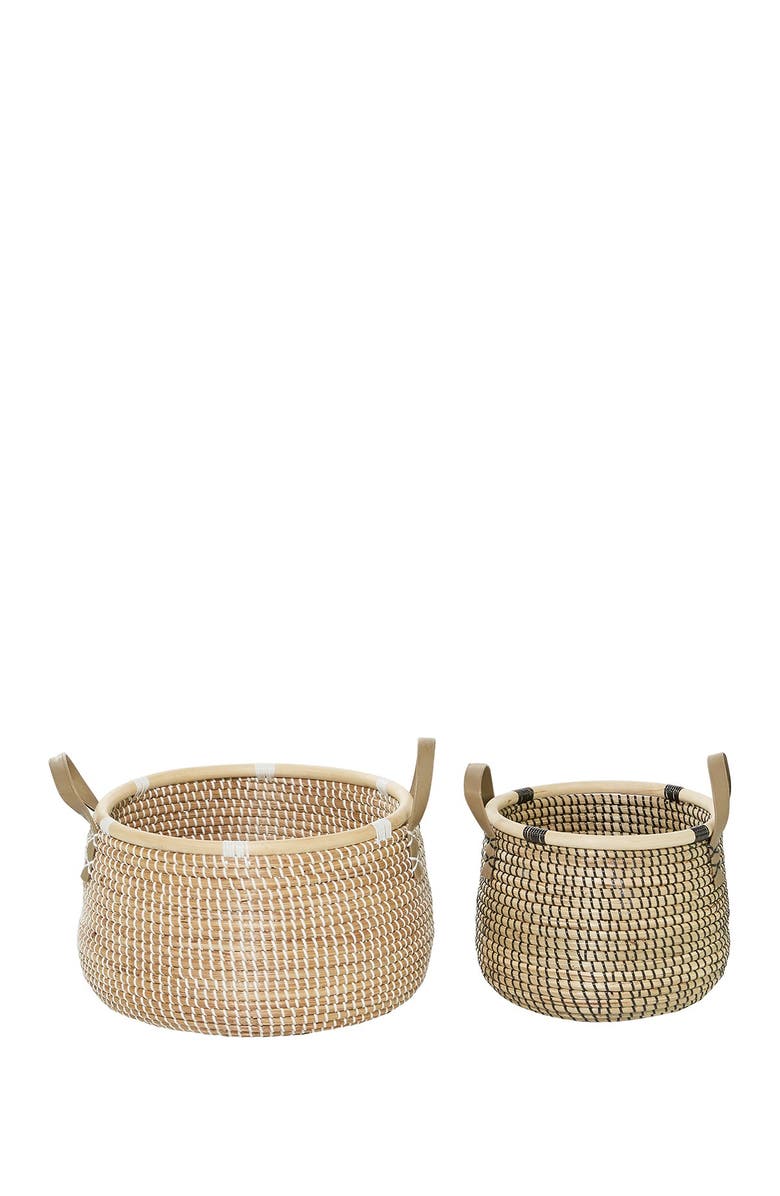 GINGER BIRCH STUDIO Brown Banana Leaf Contemporary Storage Basket with Handles - Set of 2, Main, color, Brown